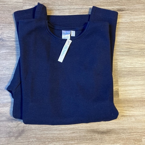 Ulla Popken Plus Size Navy Blue Waffle Textured Long Sleeve Crewneck Tun… - Picture 11 of 13